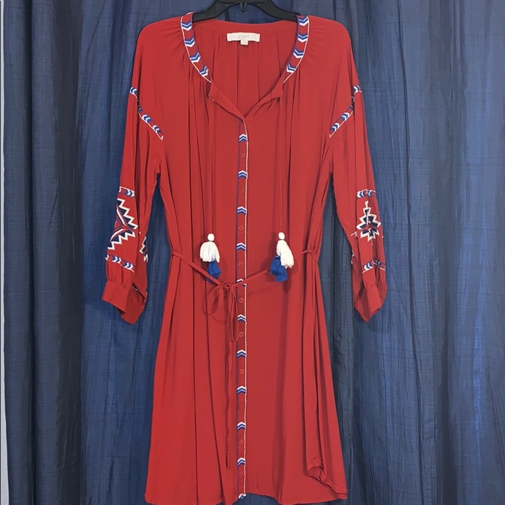 LOFT Tie Waist Shirt Dress